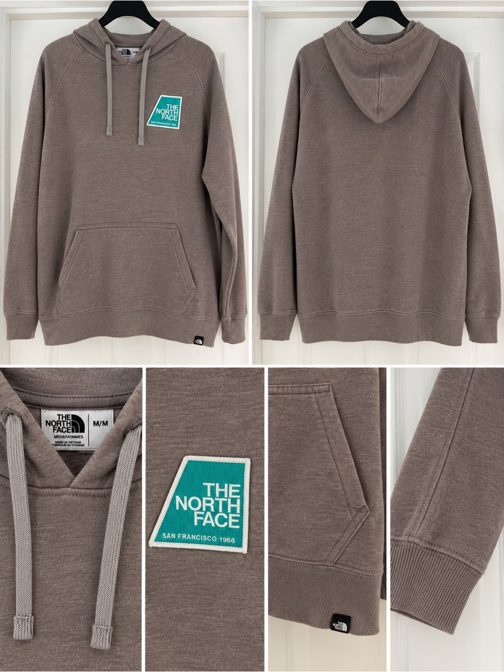 The North Face Men's Taupe Pullover Hoodie with Teal Logo Patch